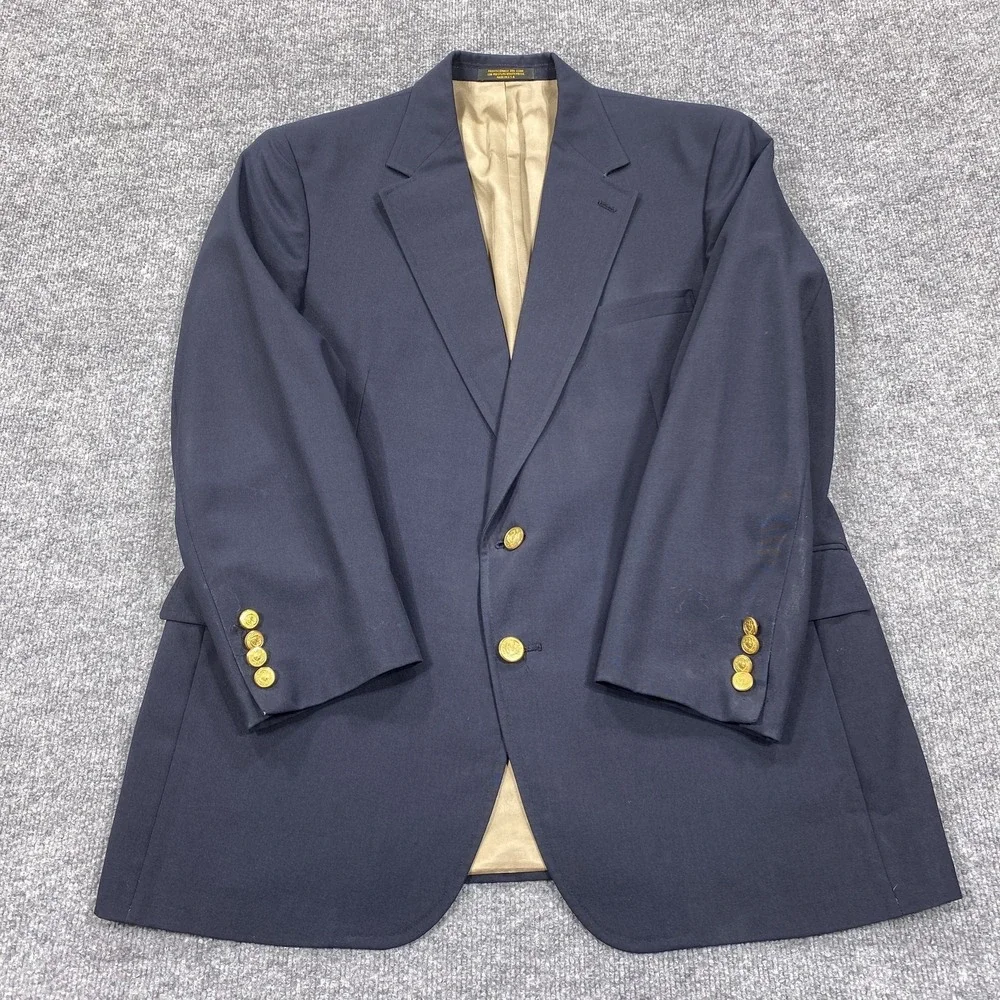 Evan Picone‎ Blazer Mens 40 Navy Gold Button Sport Coat Made USA Two Button